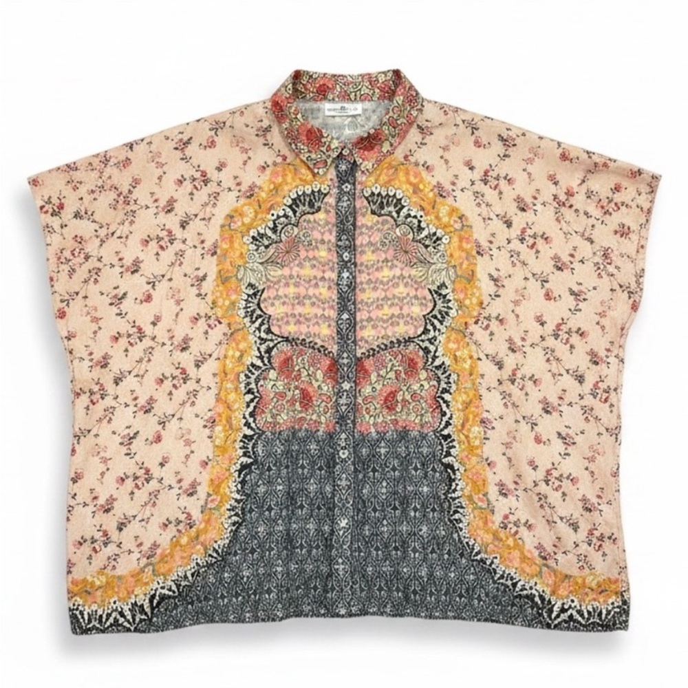 Natural Life "Kelly" Mixed Floral Patchwork Print Loose Fit Button Front Top OS - Picture 3 of 6